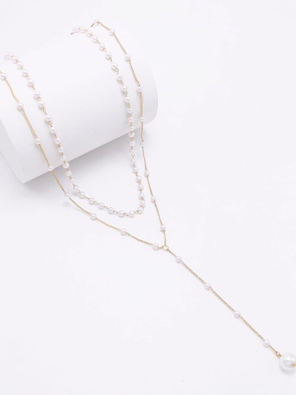 Layered Pearl Necklaces for Women 14K Gold Plated Trendy Faux Pearl Drop Y Neckl - Picture 5 of 6